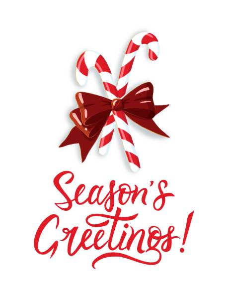 istock Lollipop cane red-white Christmas and New Year postcard 1443490930