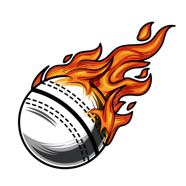 heiße cricketball-feuer-logo-silhouette. cricket club grafikdesign logos oder symbole. vektorillustration. - kricketball stock-grafiken, -clipart, -cartoons und -symbole