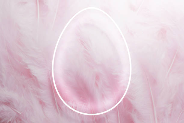 3d render of neon egg shape frame on a pink feather background for your Easter project