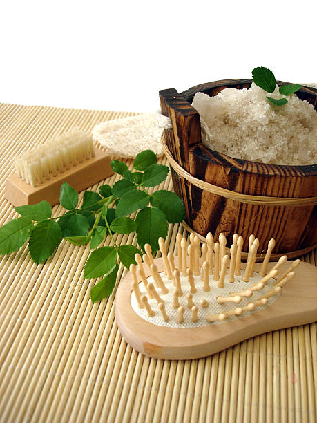 istock washtub with bath salt, comb, mirror and brush 144349400