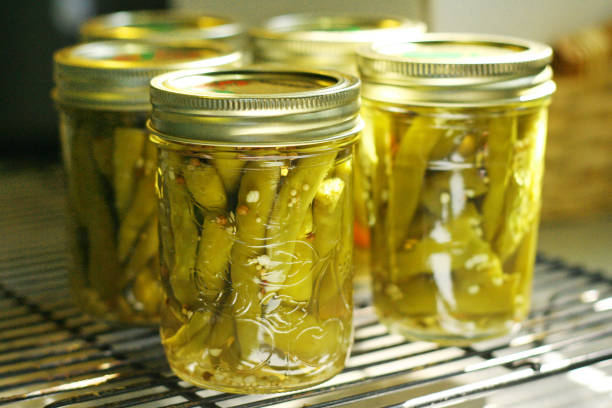 Canned vegetable jar, canned green beans, organic vegetables