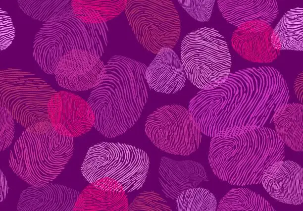 Vector illustration of abstract fingerprint seamless background.finger marks on a dark purple background.shades of purple and lilac.modern vector illustration.