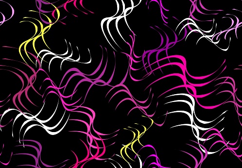 black abstract seamless background with bright prints. colored uneven wavy stripes,strokes,spots on a black background.