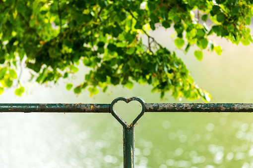 Heart shaped iron fence ornament in Halmstad in Sweden, selective focus