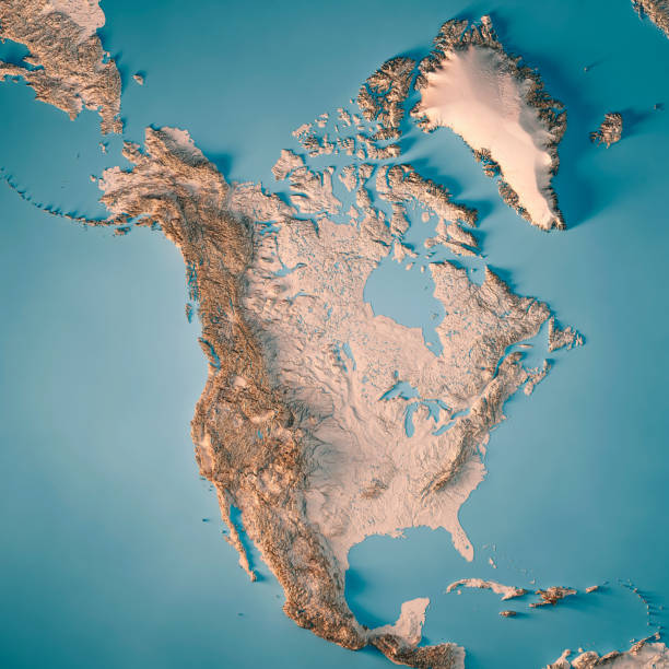 North America Topographic Map 3D Render Neutral stock photo