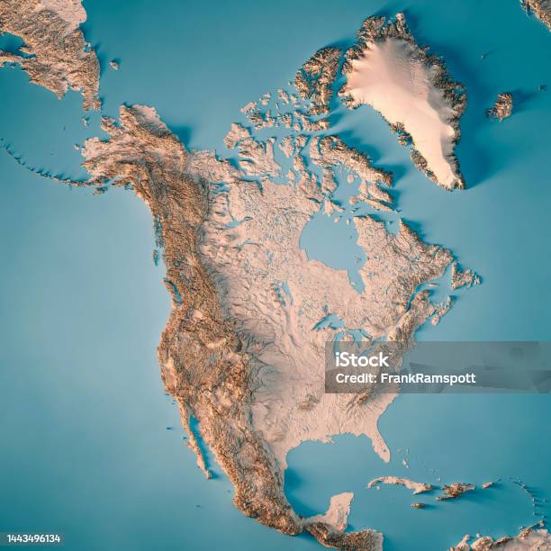 North America Topographic Map 3d Render Neutral Stock Photo - Download Image Now - USA, Map, Three Dimensional