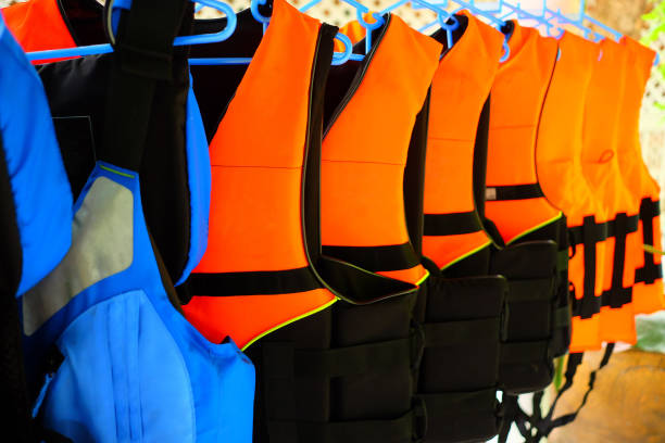 istock Close up Life Jackets and Life Vests for Boat Trips. 1443499465