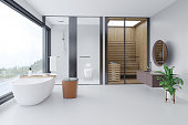 Luxury Design Bathroom With Nature View  And Sauna.