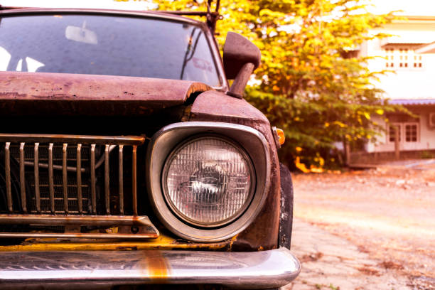 istock Close up headlamp retro car 1443501484
