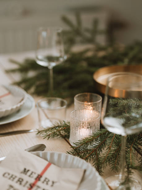 istock Christmas table place setting prepared for dinner party 1443506203