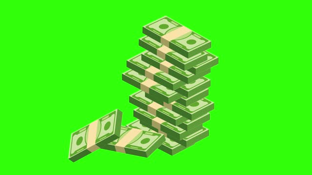 Money animated video element. Money animation on green screen.