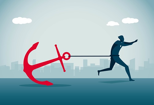 Work is like an anchor, people lose their freedom, This is a set of business illustrations