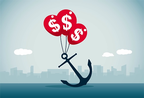 Balloons symbolizing money are anchored, This is a set of business illustrations