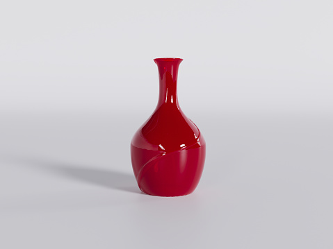 3D rendering - red ceramic flower vase with a textured pattern on a white background.