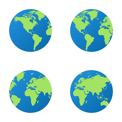 A transparent world map, a set of the earth on white background without the ocean, an isolated illustration