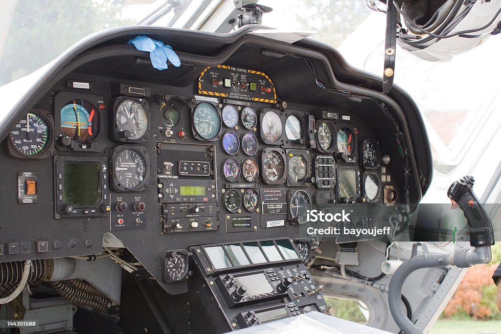 Internal view of a helicopter Helicopter control gauges and dials Altitude Dial Stock Photo