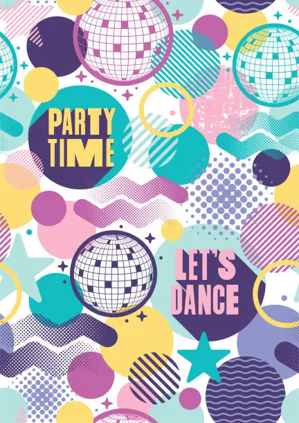 Vector illustration of Let's Dance Retro Party Background Abstract Disco Clubbing Seamless Pattern