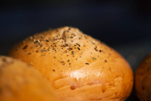 Close-up, freshly baked buns in the bakery close-up.