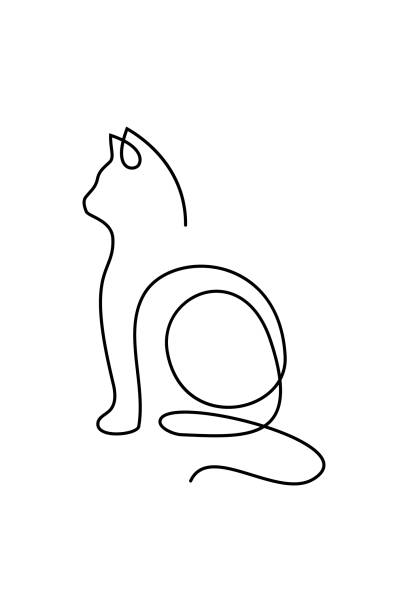 Cat Cat profile in continuous line art drawing style. Abstract cat figure black linear design isolated on white background. Vector illustration simple cat line art stock illustrations