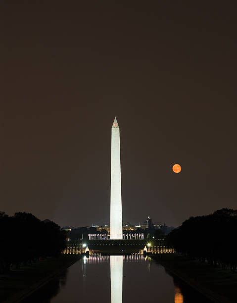 The Washington Monument at night stock photo