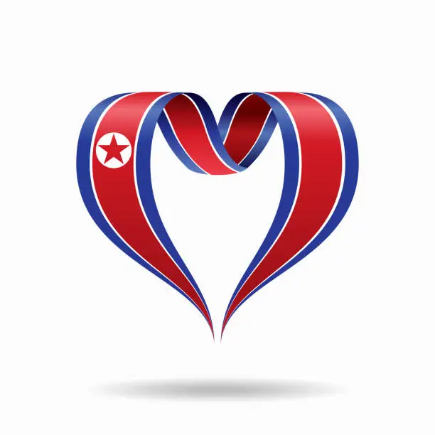 Vector illustration of North Korean flag heart-shaped ribbon. Vector illustration.