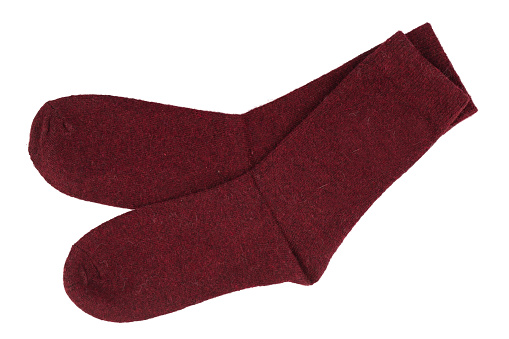 knitted warm wool socks, insulated on a white background