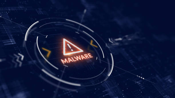 rilevamento di un malware. virus, hack di sistema, attacco informatico, concetto di malware. rendering 3d. - spyware foto e immagini stock