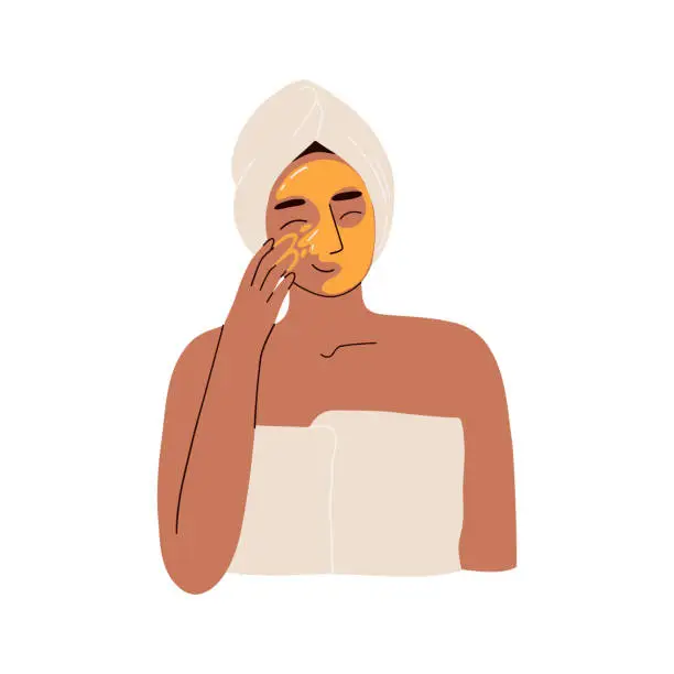 Vector illustration of a woman applies a face mask. vector illustration in flat style