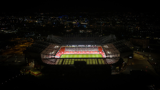 Aerial view of Manchester United Football Club's stadium Old Trafford