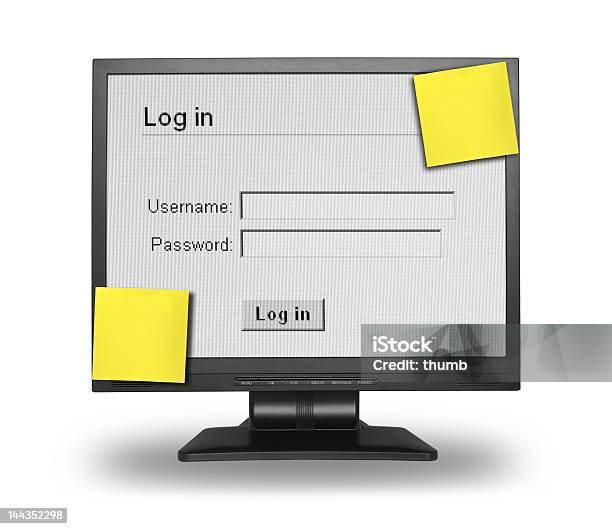 Pantalla De Inicio De Sesión Foto de stock y más banco de imágenes de Contraseña - Contraseña, Nota adhesiva, Amarillo - Color
