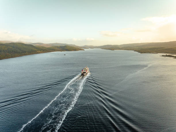 Ferry Transporting Vehicles Passengers and Cargo Aerial View