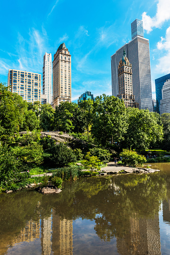 New York, USA - September 26, 2018: Central Park. Central Park view with skyscrapers in Manhattan. Popular destination for tourists. New York City, USA.