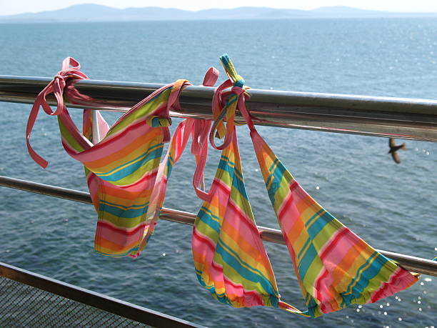 istock Striped multicolored bikini on the balcony 144352588