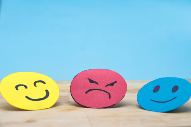 istock Happy smile face for customer review, good experience, positive feedback, satisfaction, survey, evaluation, assessment, mood, world mental health day concept 1443529944