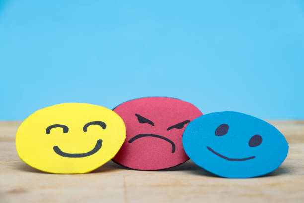 istock Happy smile face for customer review, good experience, positive feedback, satisfaction, survey, evaluation, assessment, mood, world mental health day concept 1443529950