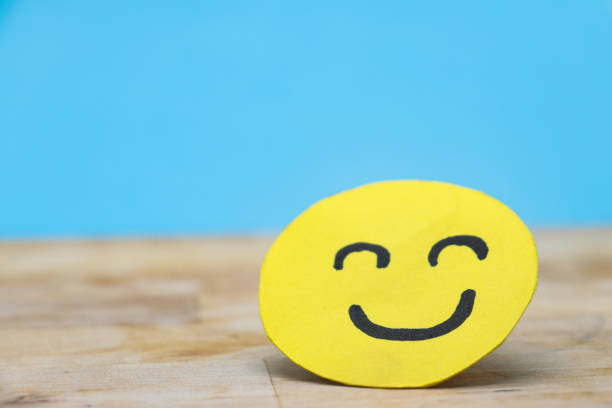 istock Happy smile face for customer review, good experience, positive feedback, satisfaction, survey, evaluation, assessment, mood, world mental health day concept 1443529975