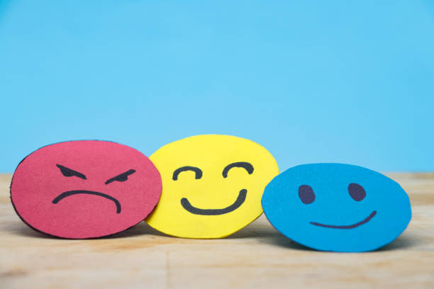 istock Happy smile face for customer review, good experience, positive feedback, satisfaction, survey, evaluation, assessment, mood, world mental health day concept 1443529986