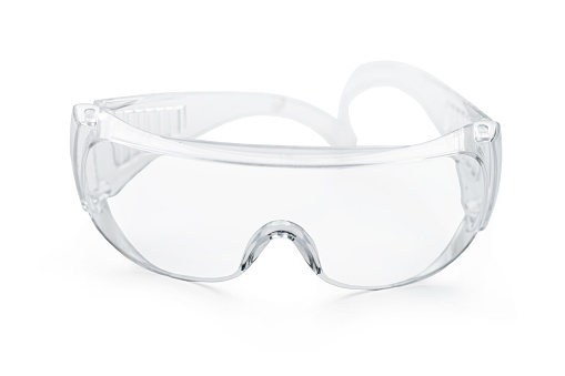 work tool, protective goggles on a white isolated background