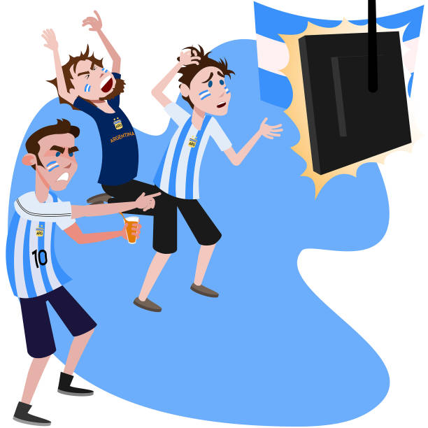 wütende argentinische fans schauen fußball - argentina qatar stock-grafiken, -clipart, -cartoons und -symbole