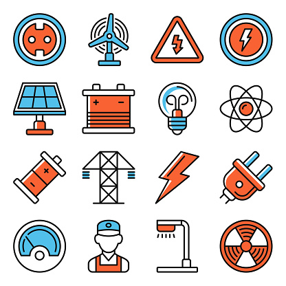 Electricity Icons Set on White Background. Vector illustration