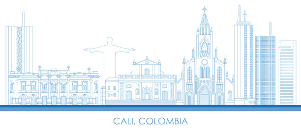 ilustrações de stock, clip art, desenhos animados e ícones de outline skyline panorama of city of cali, colombia - franciscan