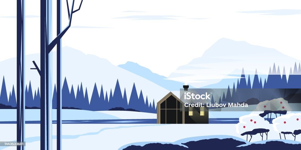 Ilustración de Paisaje Invernal Casa De Cabaña De Dibujos Animados En  Bosque Nevado Y Montañas Paisaje De Naturaleza Mínima Panorama Fondo  Vectorial y más Vectores Libres de Derechos de Bosque - iStock