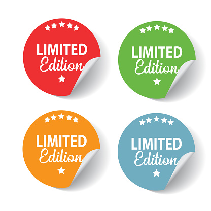 Red, green, blue and orange sticker with inscription Limited Edition and with curled edges.