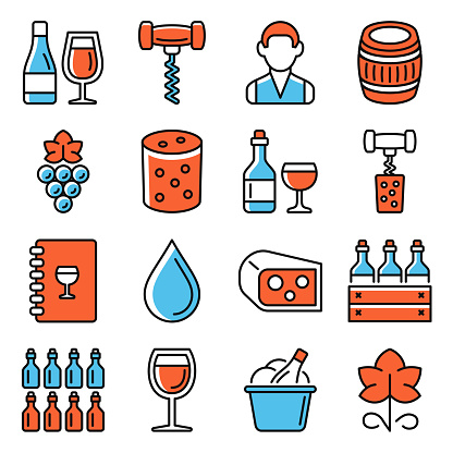 Wine Icons Set on White Background. Vector illustration