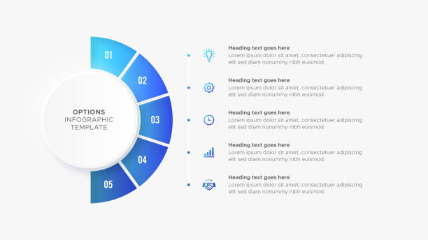 5つの5ステップオプションラウンドビジネスインフォグラフィックモダンデザインテンプレート - 五つ点のイラスト素材／クリップアート素材／マンガ素材／アイコン素材