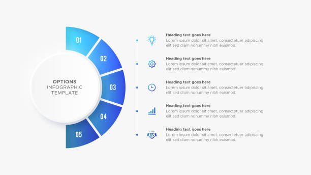 пять вариантов 5 шагов круглый бизнес-инфографика современный шаблон дизайна - пять объектов stock illustrations