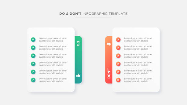 ilustrações de stock, clip art, desenhos animados e ícones de circle round dos and don'ts, pros and cons, vs, versus comparison infographic design template - comparação