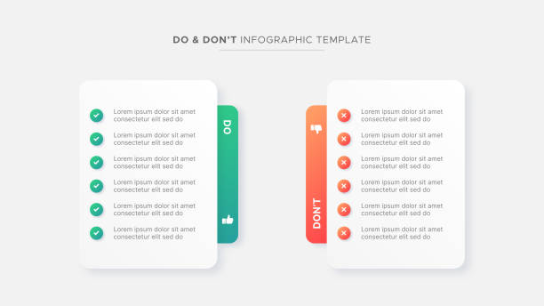 Circle Round Dos and Don'ts, Pros and Cons, VS, Versus Comparison Infographic Design Template Circle Round Dos and Don'ts, Pros and Cons, VS, Versus Comparison Infographic Design Template comparison infographics stock illustrations