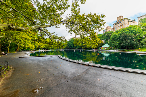 Conservatory Water in Central Park. Central Park is an urban park in Manhattan. Popular destination for tourists. New York City, USA.