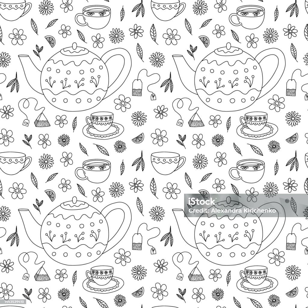 Free Tea Patterns Doodle Tea Pattern Stock Illustration - Download Image Now ...